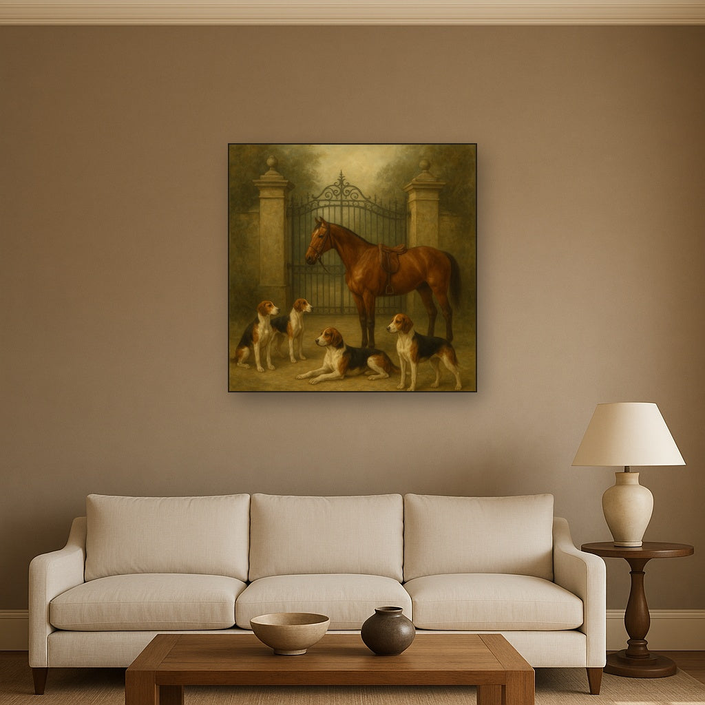 Hunting Hounds & Thoroughbred by Estate Gate Oil Painting - View 2