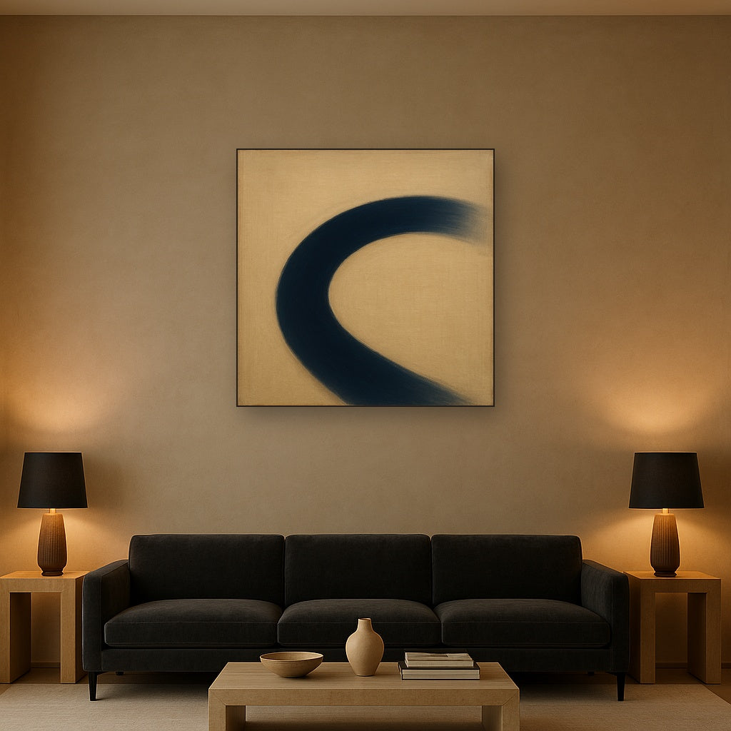 Navy Indigo & Warm Sand Sweep No. 2 - Modern Fine Art Oil Painting - View 2