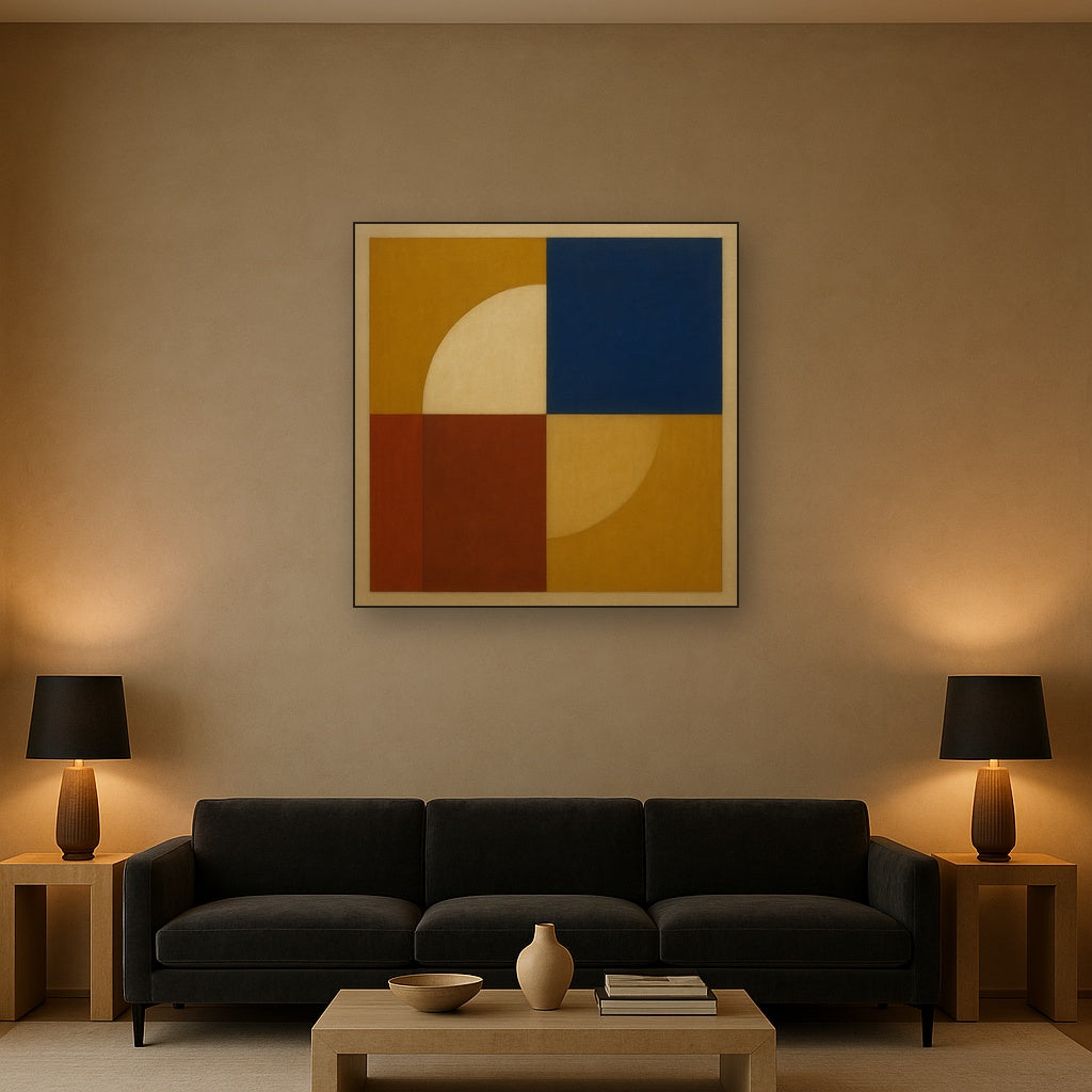 Bauhaus Quadrant Harmony in Primary Earth Tones No. 11 Oil Painting - View 2