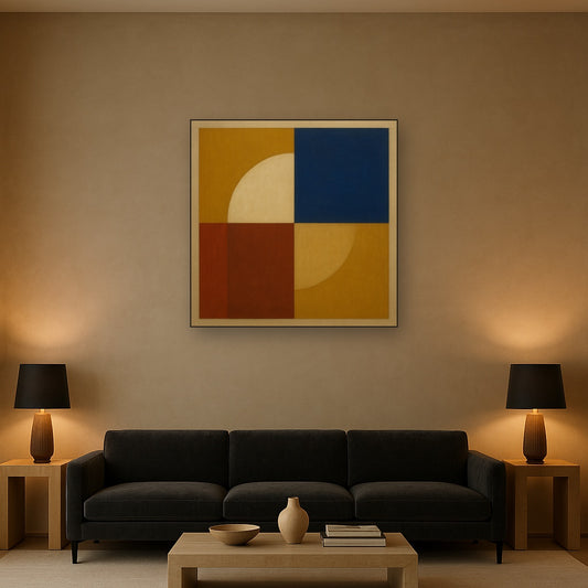 Bauhaus Quadrant Harmony in Primary Earth Tones No. 11 Oil Painting - View 2