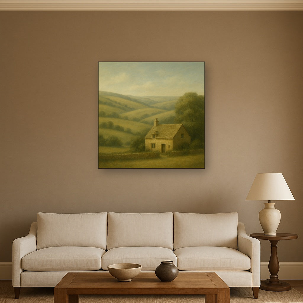Rolling Cotswold Hills & Stone Cottage No. 8 Oil Painting - View 2