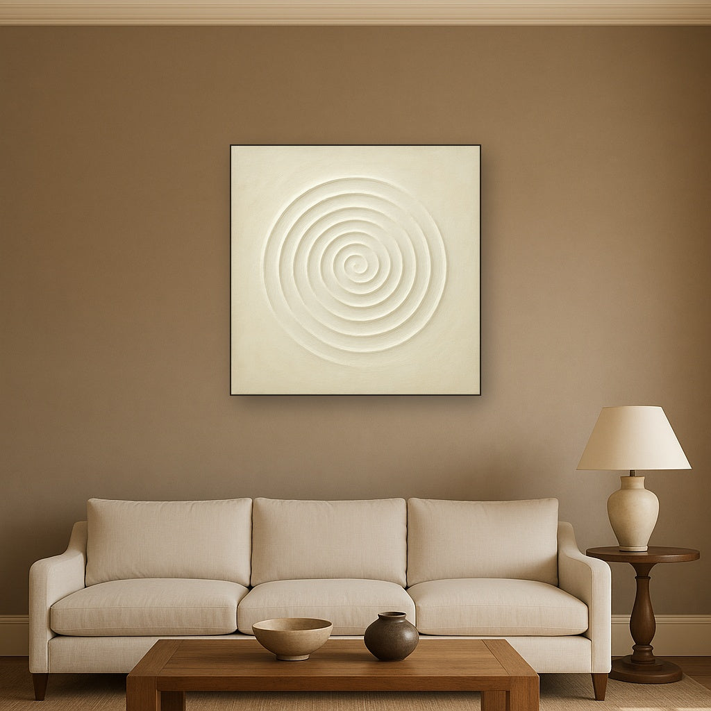 Concentric Zen Circles in Ivory No. 8 - Modern Fine Art Oil Painting - View 2