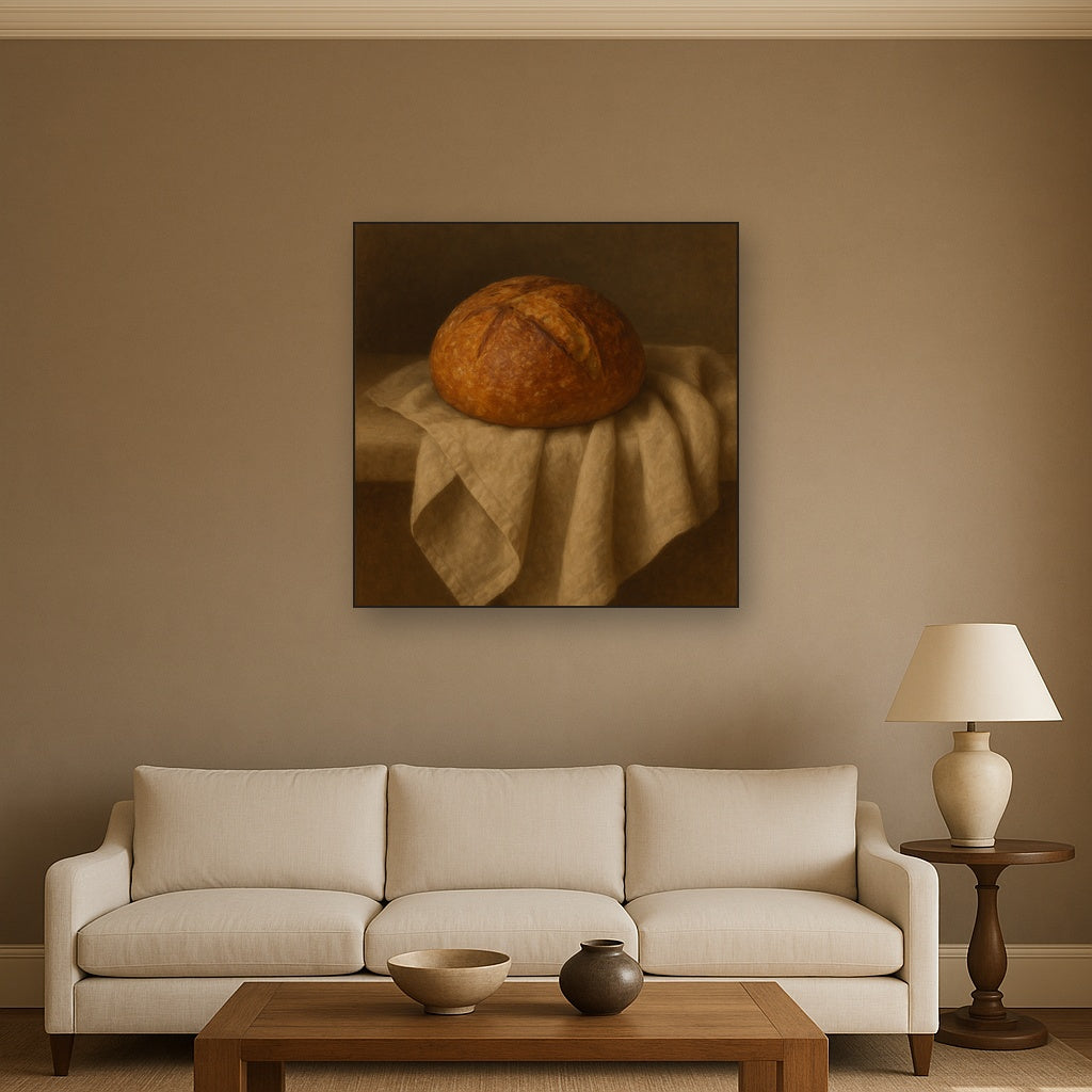 Artisan Sourdough Boule & Linen Drapery No. 7 Oil Painting - View 2