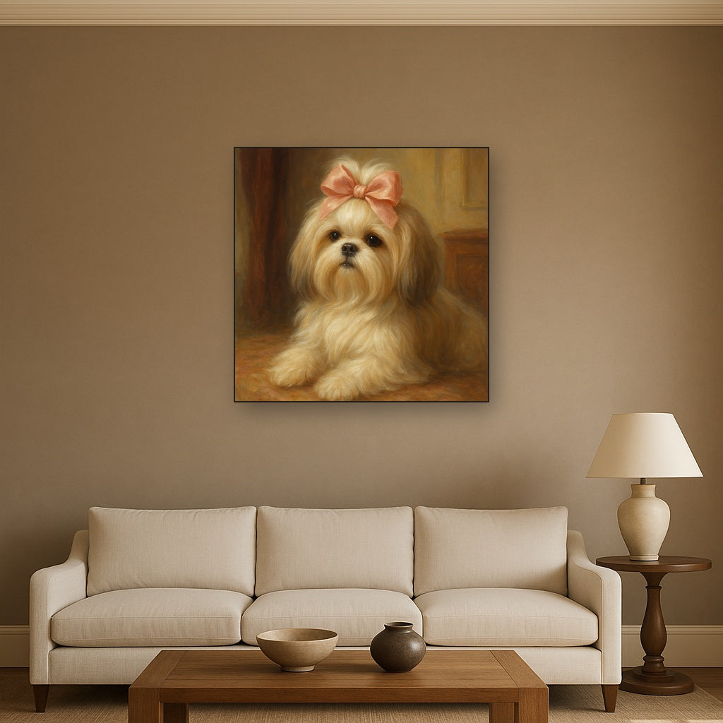 Sweet Shih Tzu with Silk Bow in Parlor No. 3 Fine Art Oil Painting - View 2