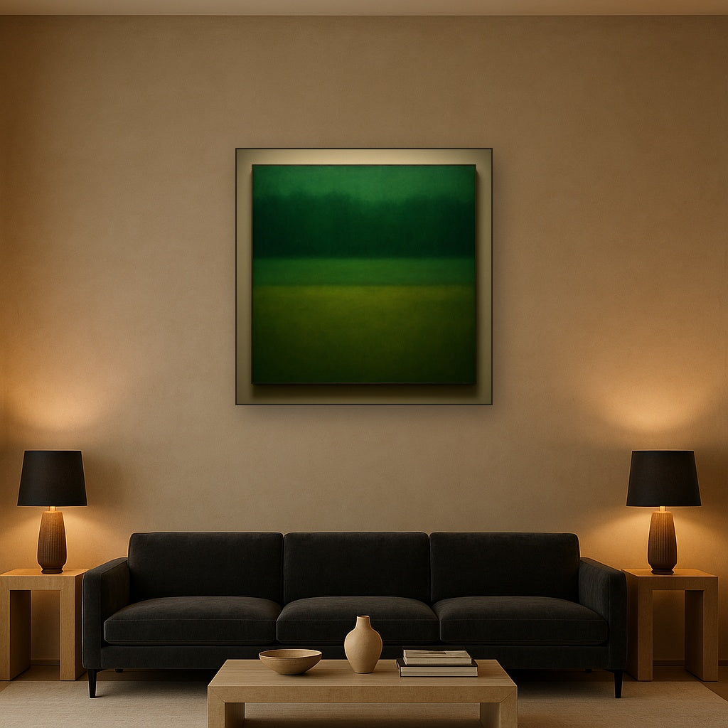 Forest Emerald & Deep Moss Contemplative Field Oil Painting - View 2