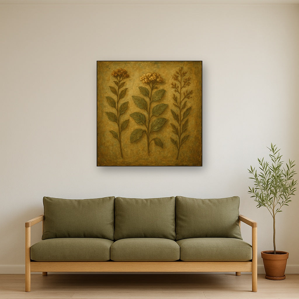Antique Botanical Herbarium Study No. 5 Oil Painting - Styled in Modern Living Room