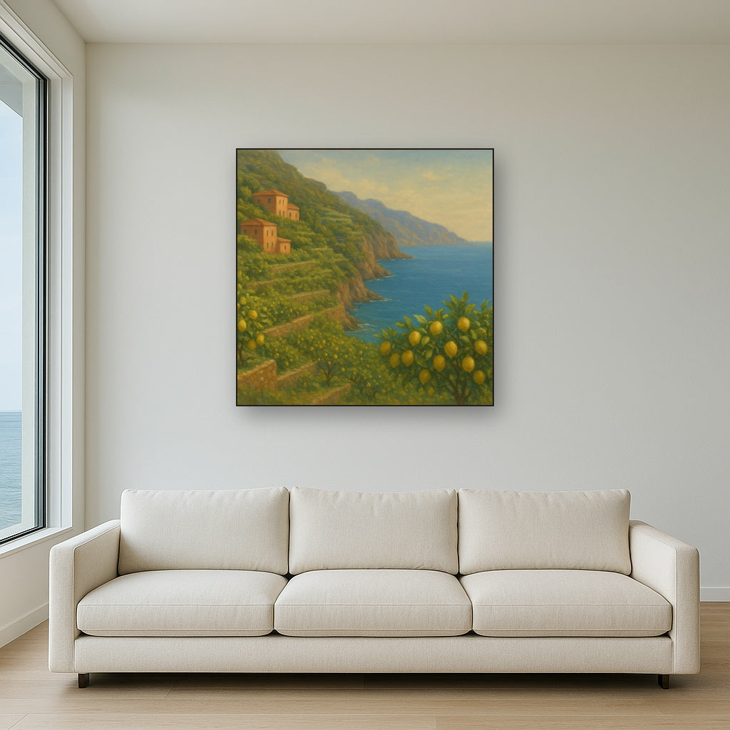 Italian Amalfi Coastline Terraces & Lemon Grove Oil Painting - View 2