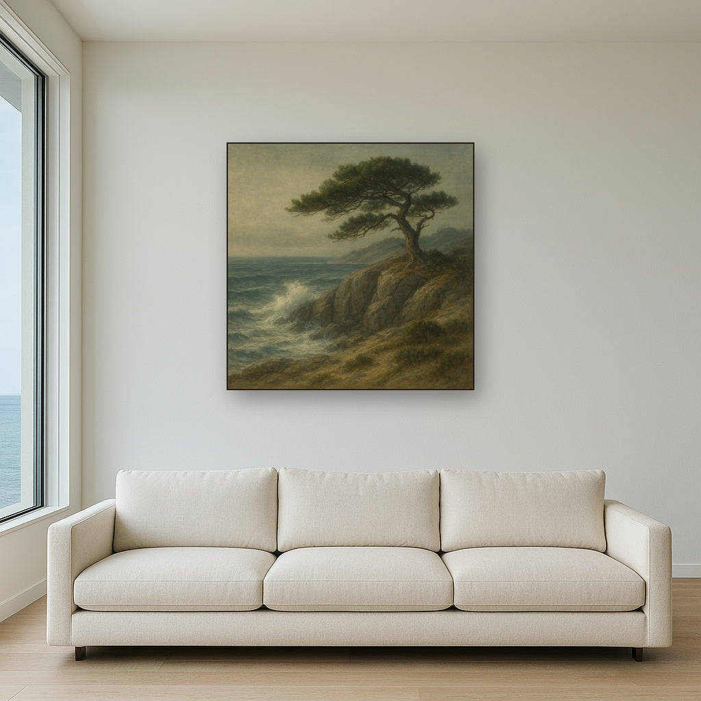 Wild Coastal Pine on Stormy Granite Cliff No. 12 Oil Painting - View 2