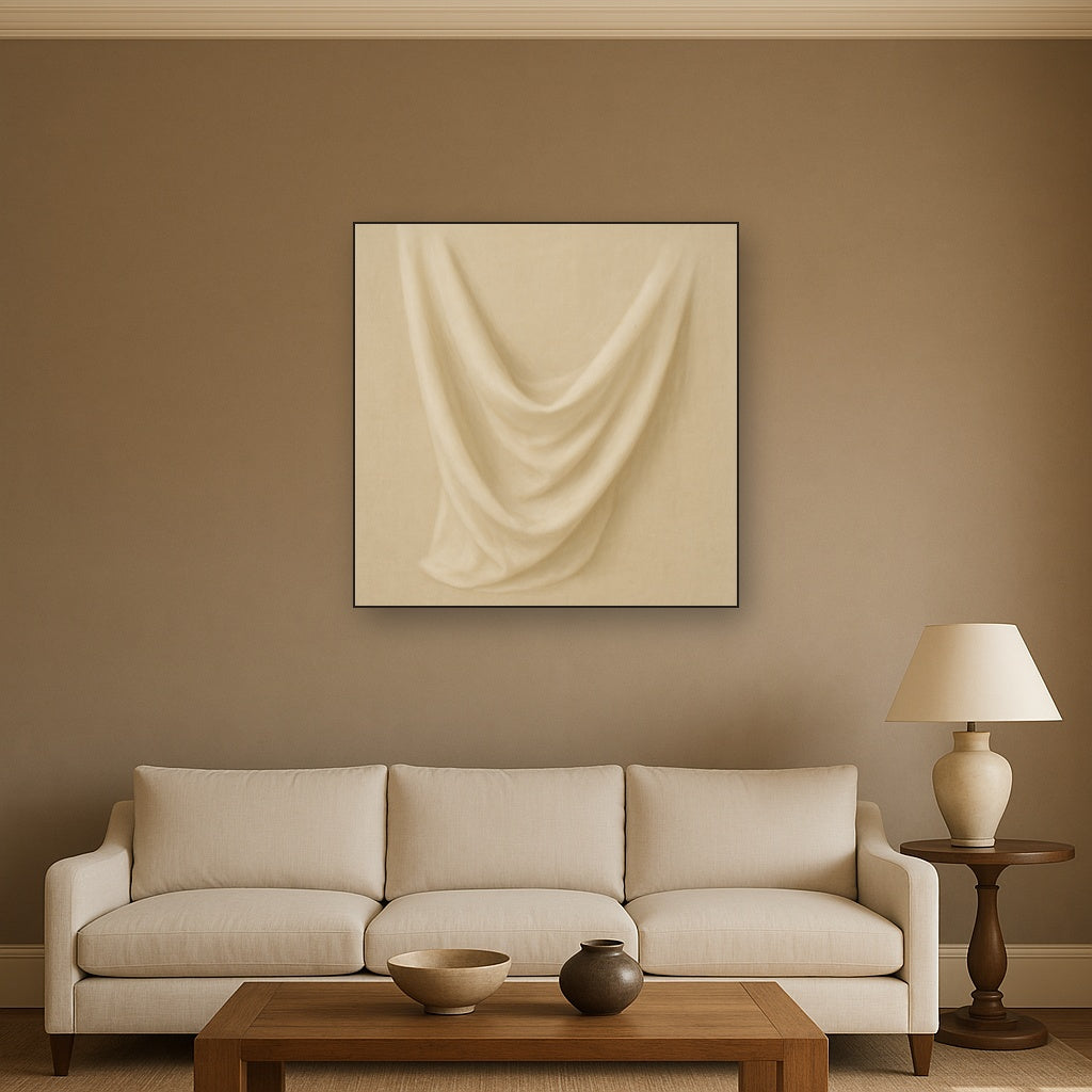 Alabaster Linen Texture Fold No. 4 - Modern Fine Art Oil Painting - View 2