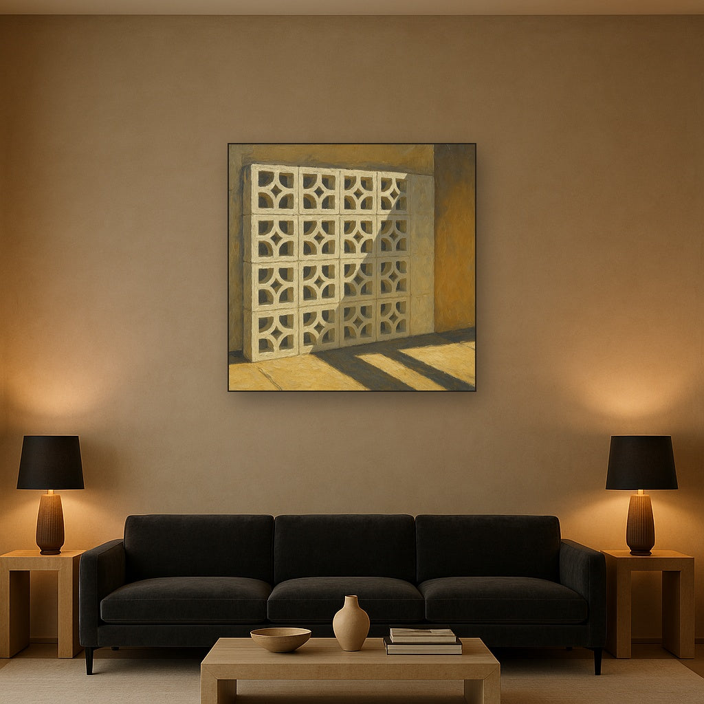 Desert Modern Breeze Block Shadow No. 2 Oil Painting - Styled in Modern Living Room