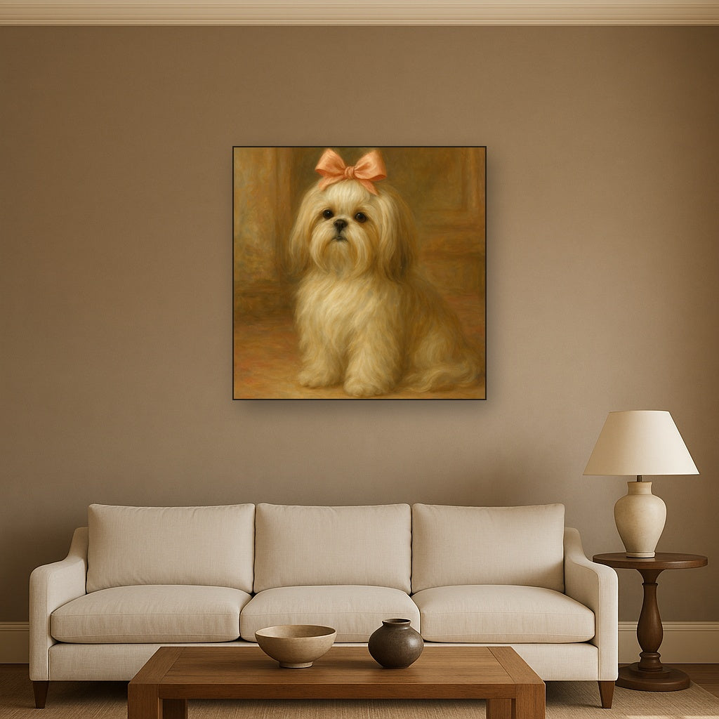 Sweet Shih Tzu with Silk Bow in Parlor No. 9 Fine Art Oil Painting - View 2
