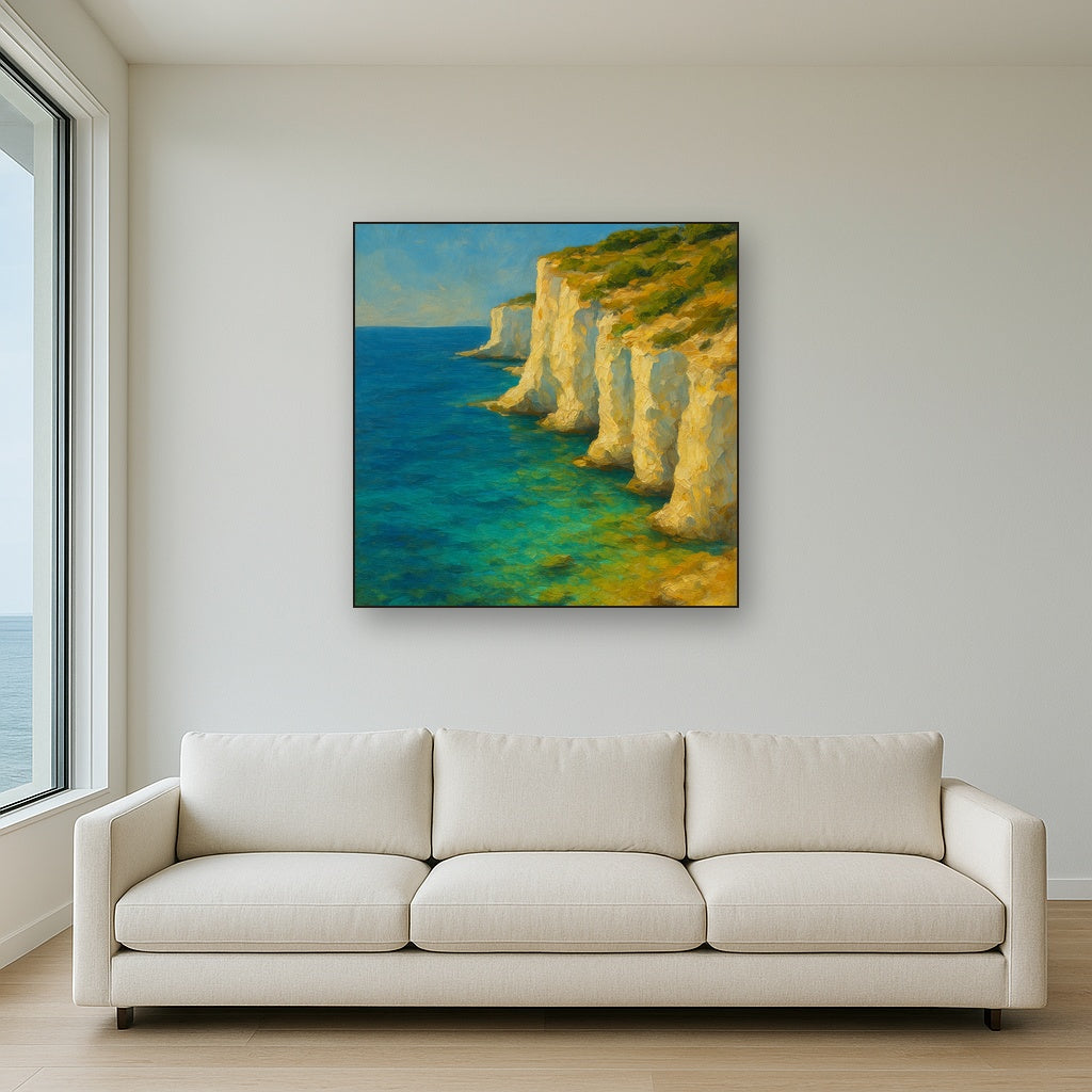 Mediterranean White Cliffs & Azure Horizon No. 8 Fine Art Oil Painting - View 2