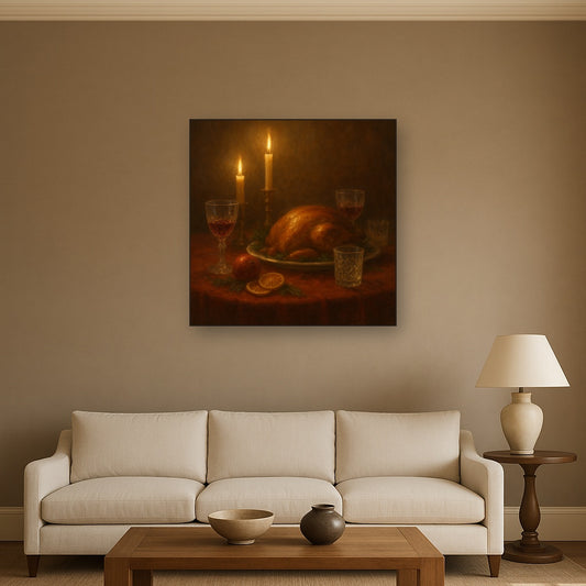 Candlelit Holiday Table & Vintage Glassware No. 7 Oil Painting - View 2