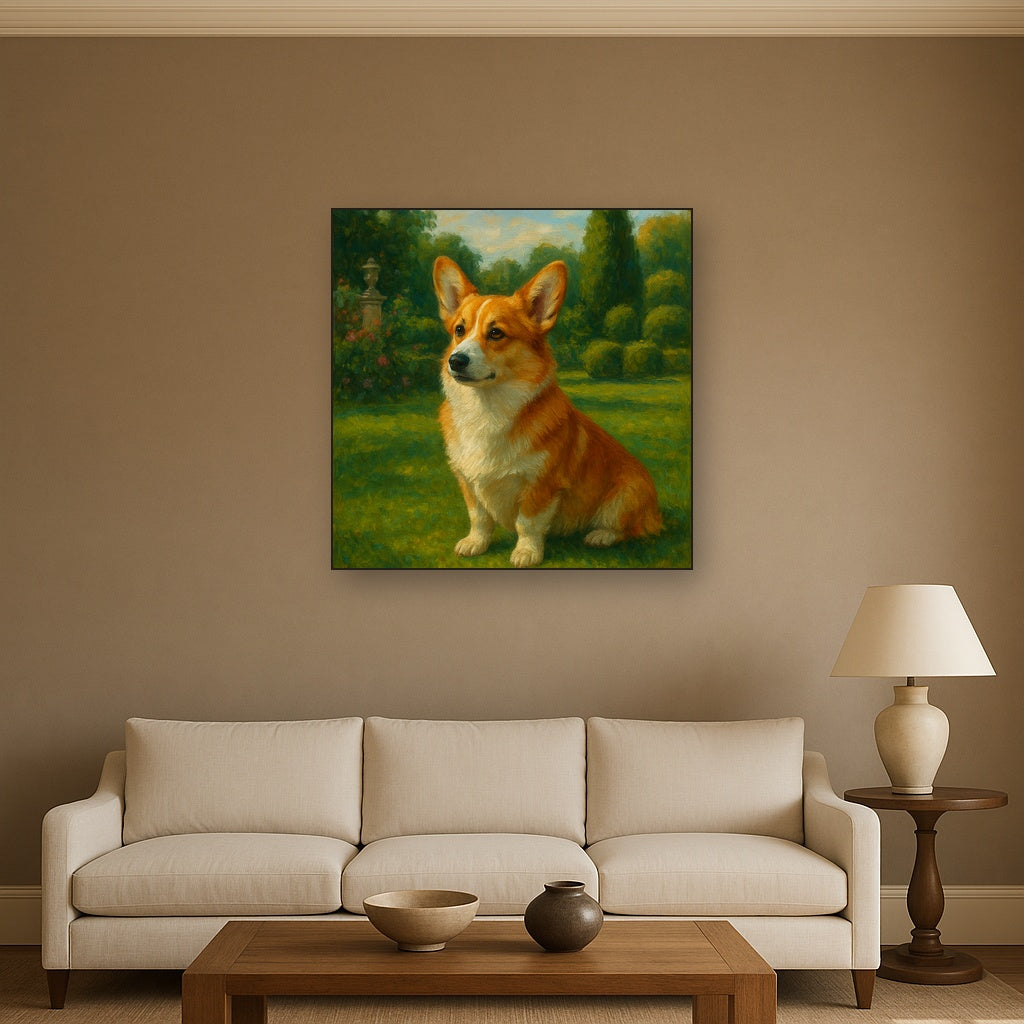 Pembroke Welsh Corgi in Royal English Garden No. 14 Fine Art Oil Painting - View 2
