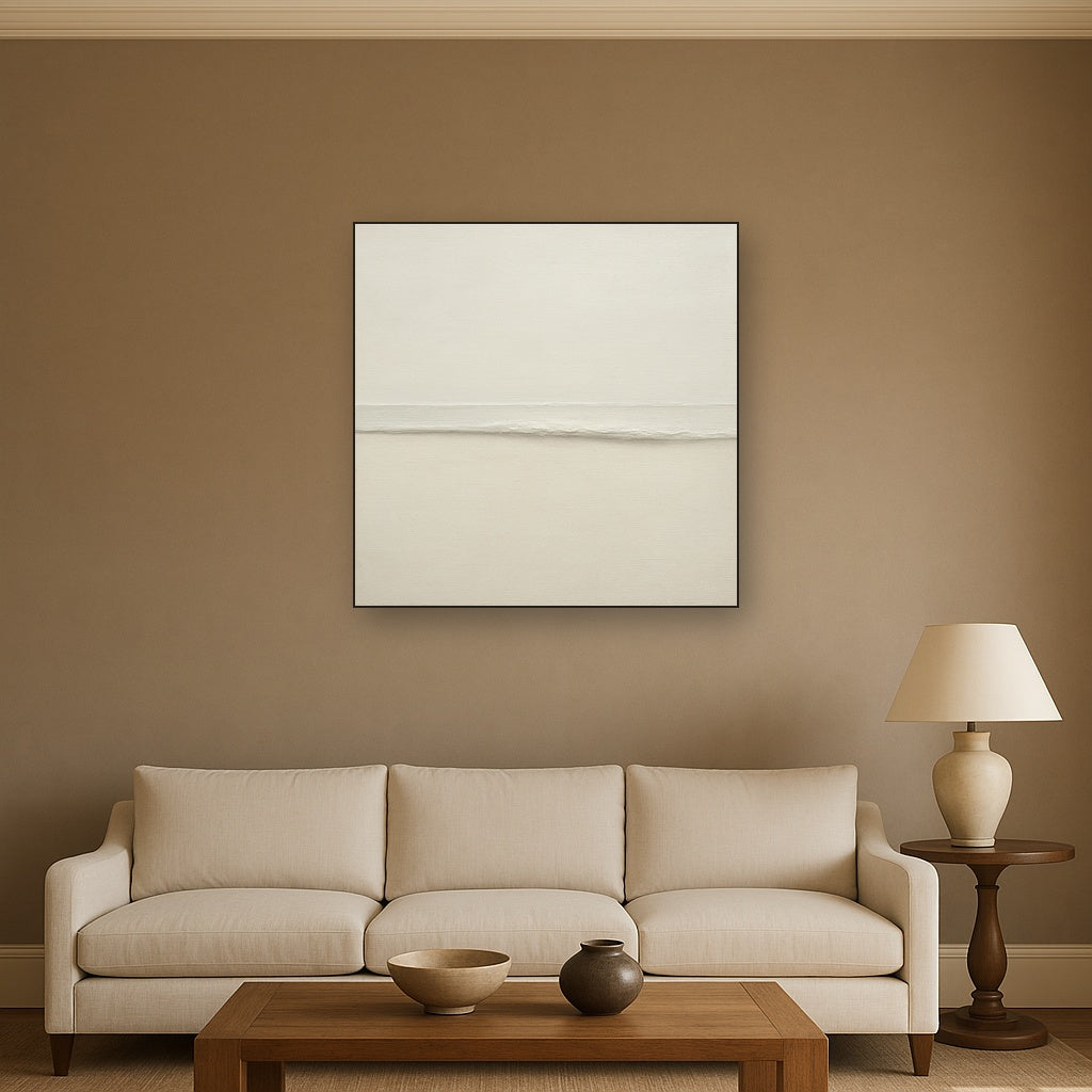 Minimalist White Horizon Band No. 7 - Modern Fine Art Oil Painting - View 2