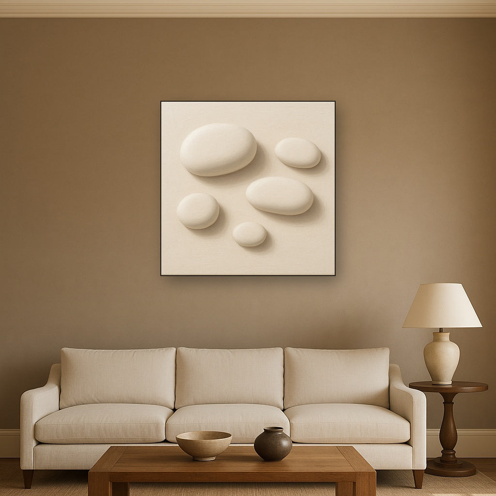 Organic Pebble Relief in White No. 6 - Modern Fine Art Oil Painting - View 2
