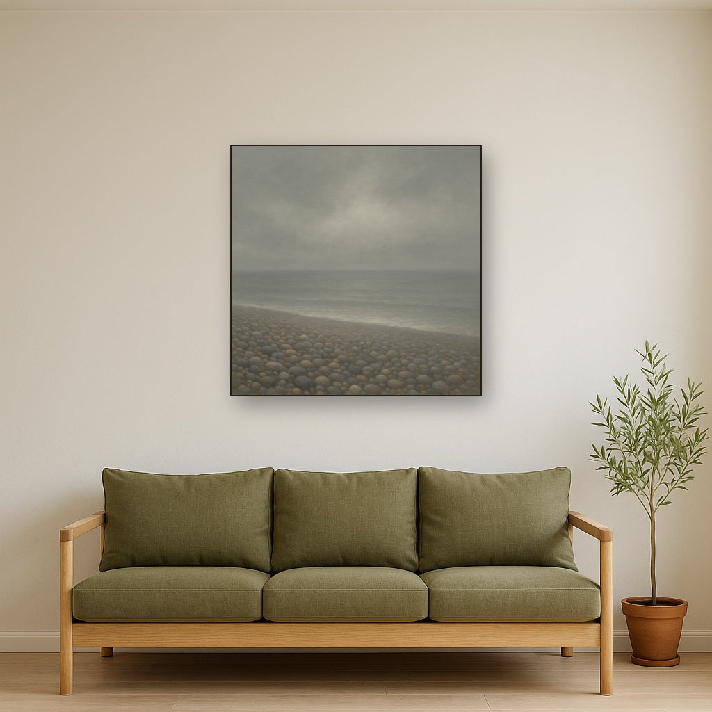 Overcast Coastal Fog & Wet Pebble Shingle No. 2 Oil Painting - View 2