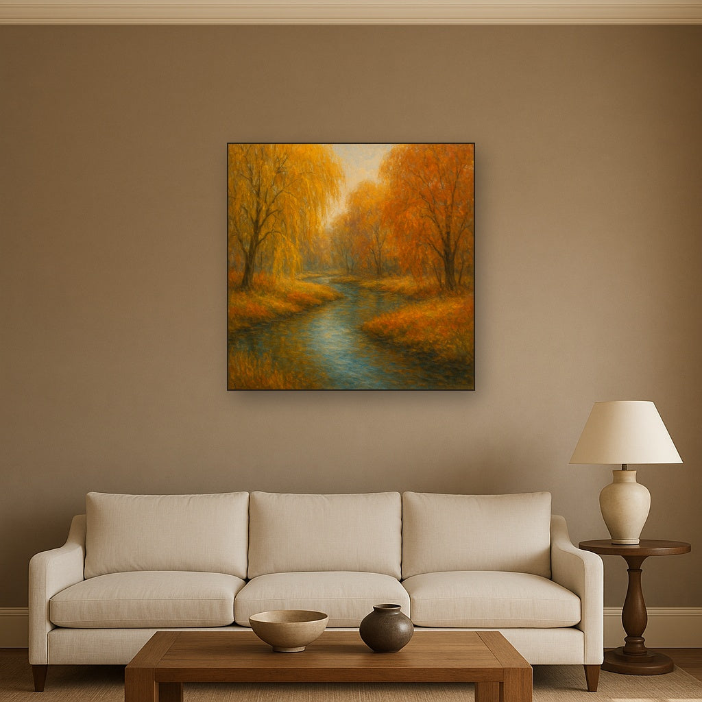 Tranquil River through Autumn Willow Woods No. 3 Fine Art Oil Painting - View 2