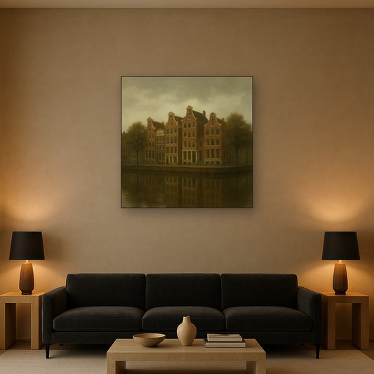 Amsterdam Canal Houses Under Overcast Sky No. 29 Oil Painting - View 2