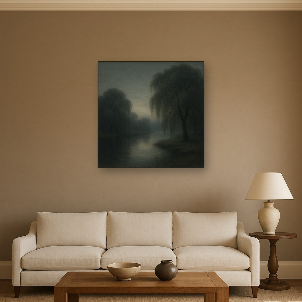 Tranquil Riverbank at Twilight Mist No. 6 Oil Painting - View 2