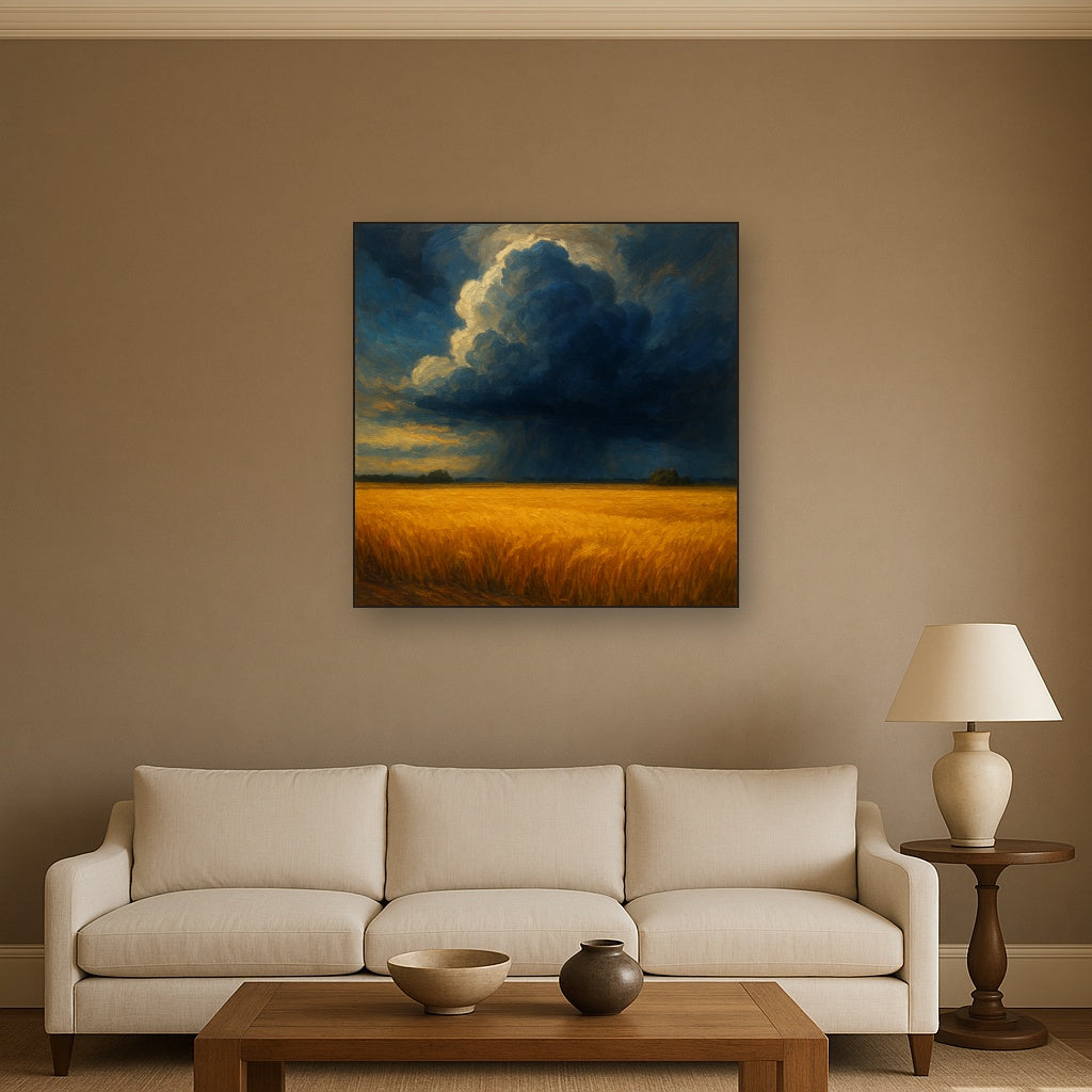 Harvest Wheatfield under Dramatic Thunderhead Sky Fine Art Oil Painting - View 2
