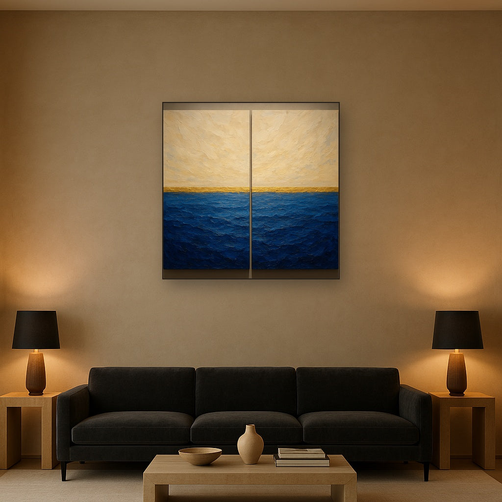 Elysian Horizon Diptych Pairing No. 2 Oil Painting - Styled in Modern Living Room