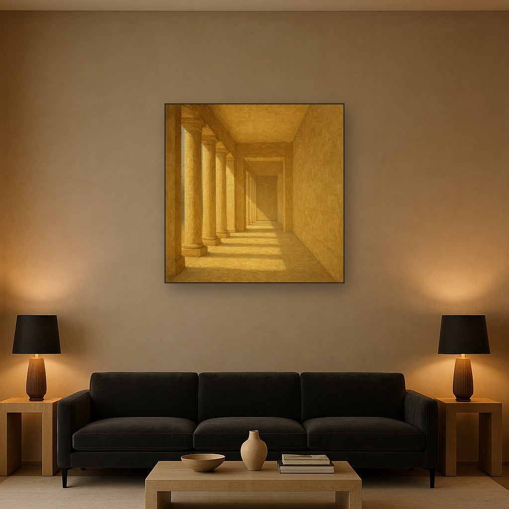 Minimalist Colonnade Light Passage Oil Painting - Styled in Modern Living Room