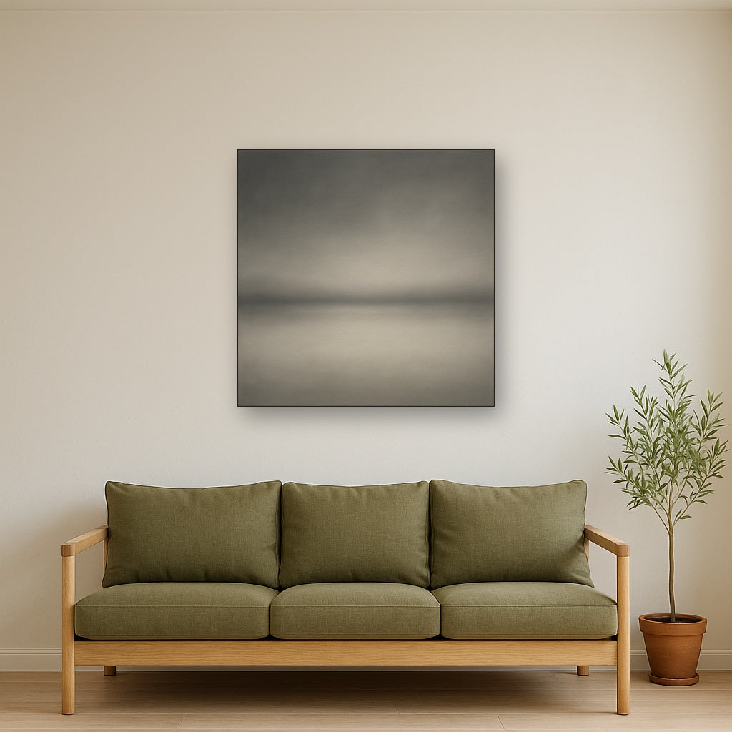 Monochrome Charcoal Drift & Soft Sfumato Horizon No. 2 Oil Painting - View 2