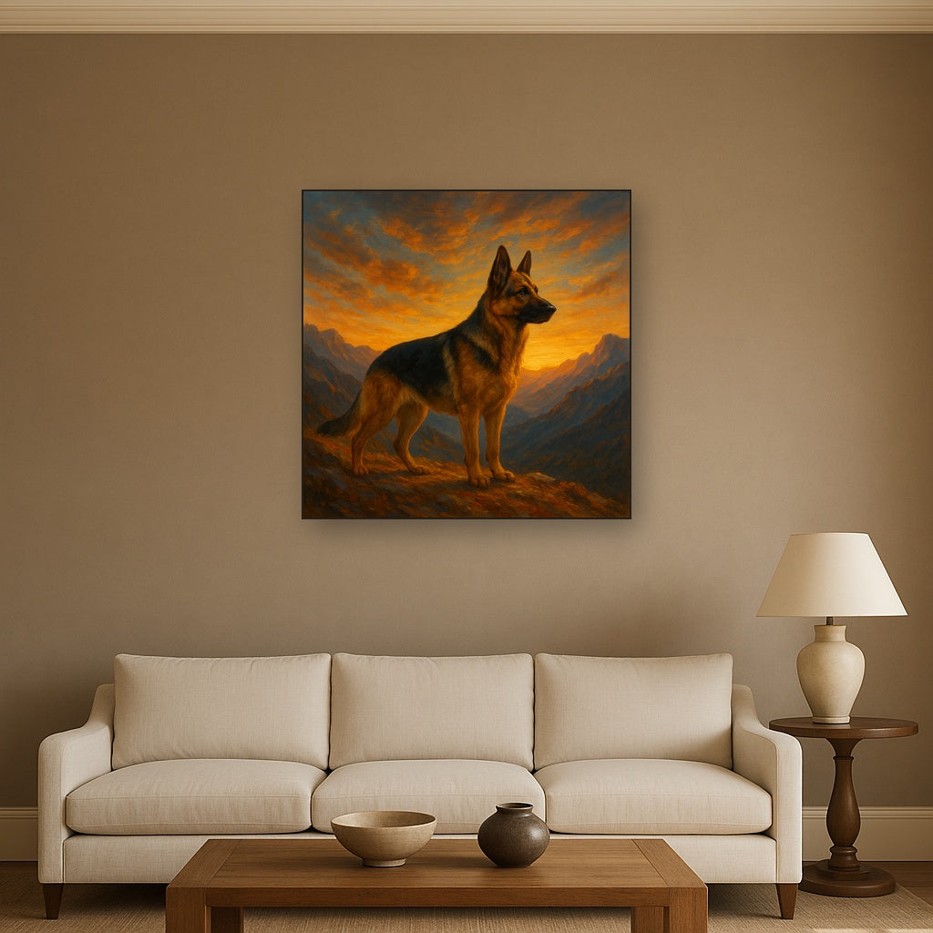 German Shepherd Standing in Alpine Sunset No. 8 Fine Art Oil Painting - View 2