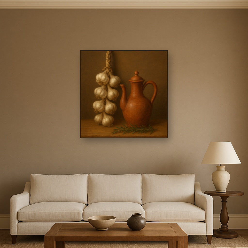 Tuscan Garlic Braid & Terracotta Cruet No. 10 Oil Painting - View 2