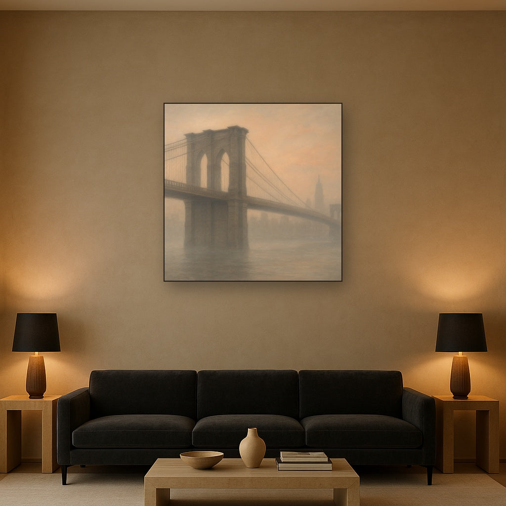 Brooklyn Bridge in Morning River Mist No. 8 Oil Painting - View 2
