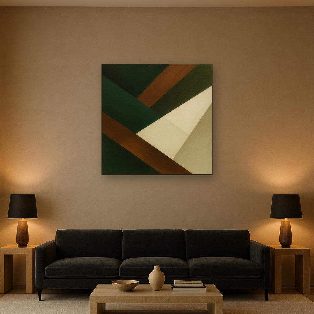 Kinetic Diagonal Planes in Forest & Alabaster No. 4 Fine Art Oil Painting - View 2