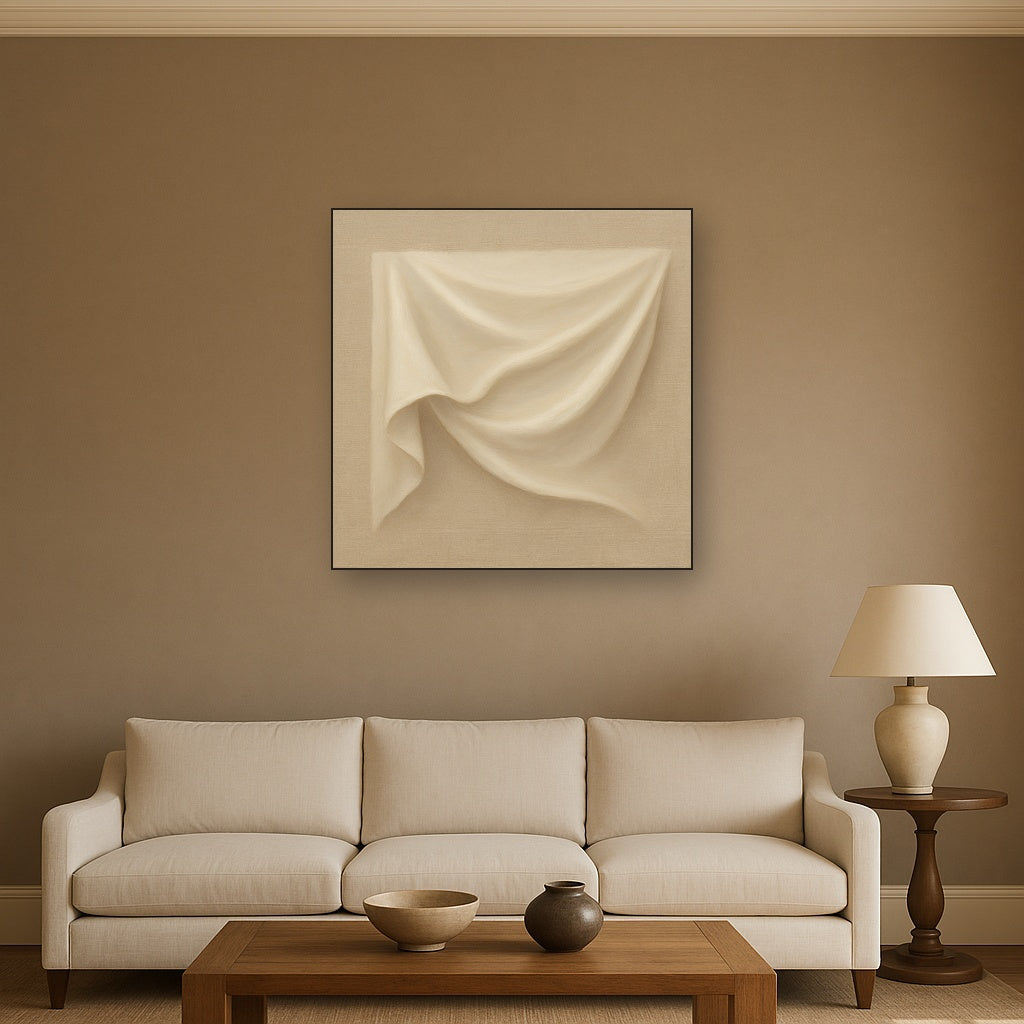 Alabaster Linen Texture Fold No. 4 - Modern Fine Art Oil Painting - View 2