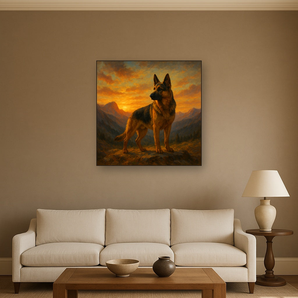 German Shepherd Standing in Alpine Sunset No. 12 Fine Art Oil Painting - View 2