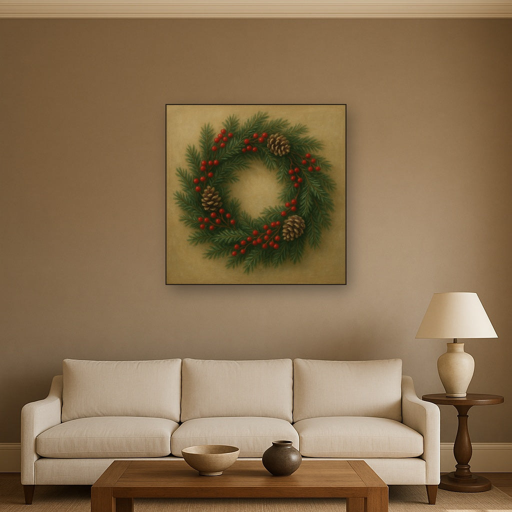 Vintage Holiday Botanical Wreath & Berries No. 7 Oil Painting - View 2