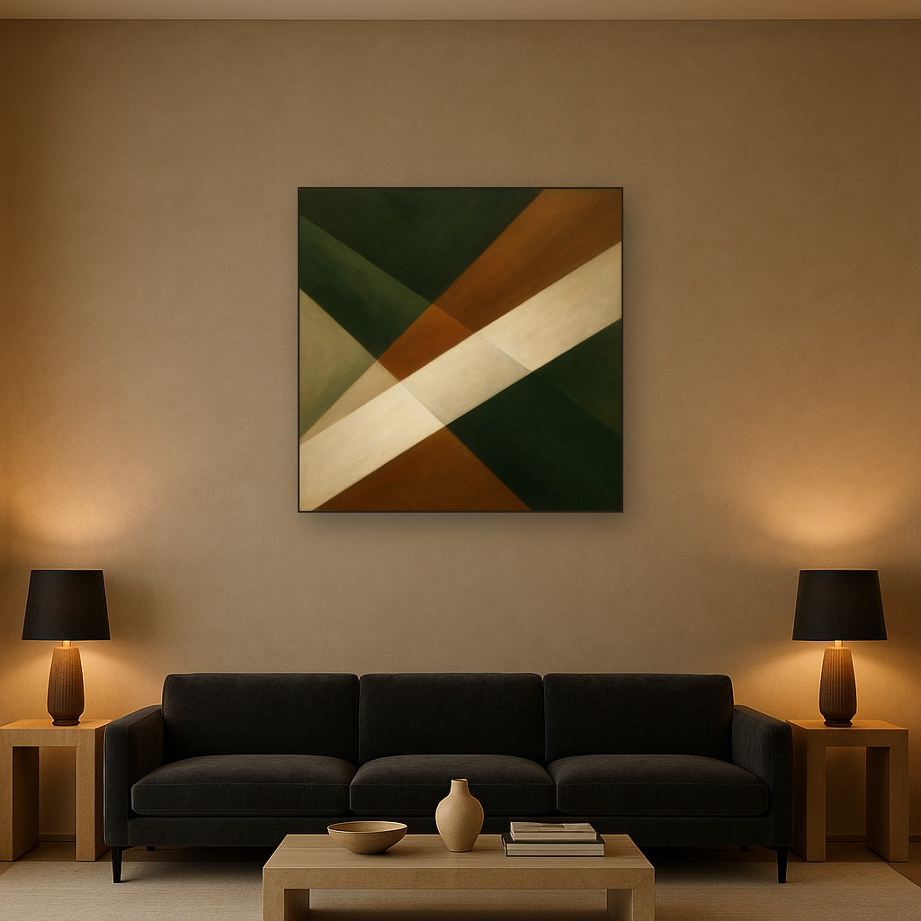 Kinetic Diagonal Planes in Forest & Alabaster No. 8 Fine Art Oil Painting - View 2