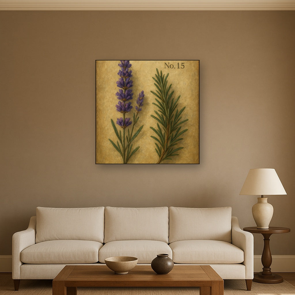 Vintage French Herbarium Lavender & Rosemary No. 15 Fine Art Oil Painting - View 2
