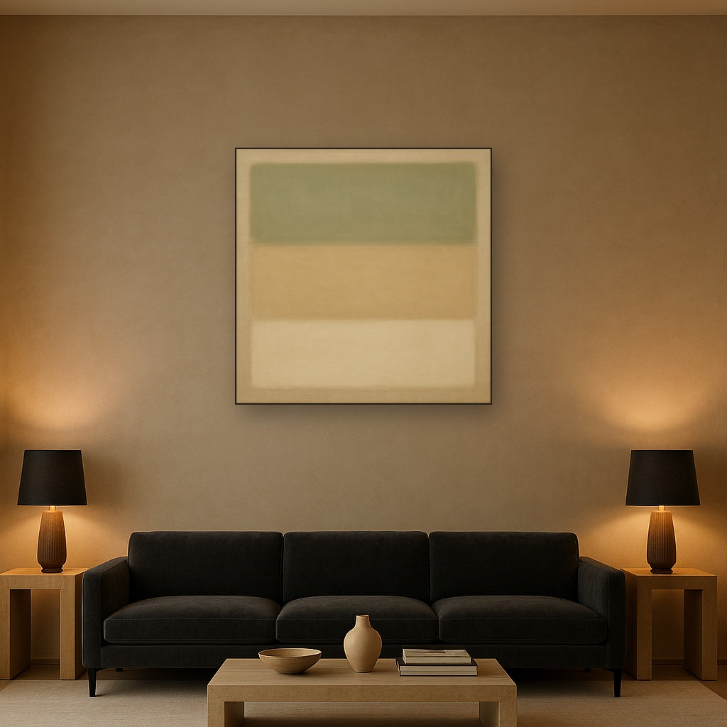 Sage Olive & Pale Sandstone Minimalist Harmony No. 17 Oil Painting - View 2