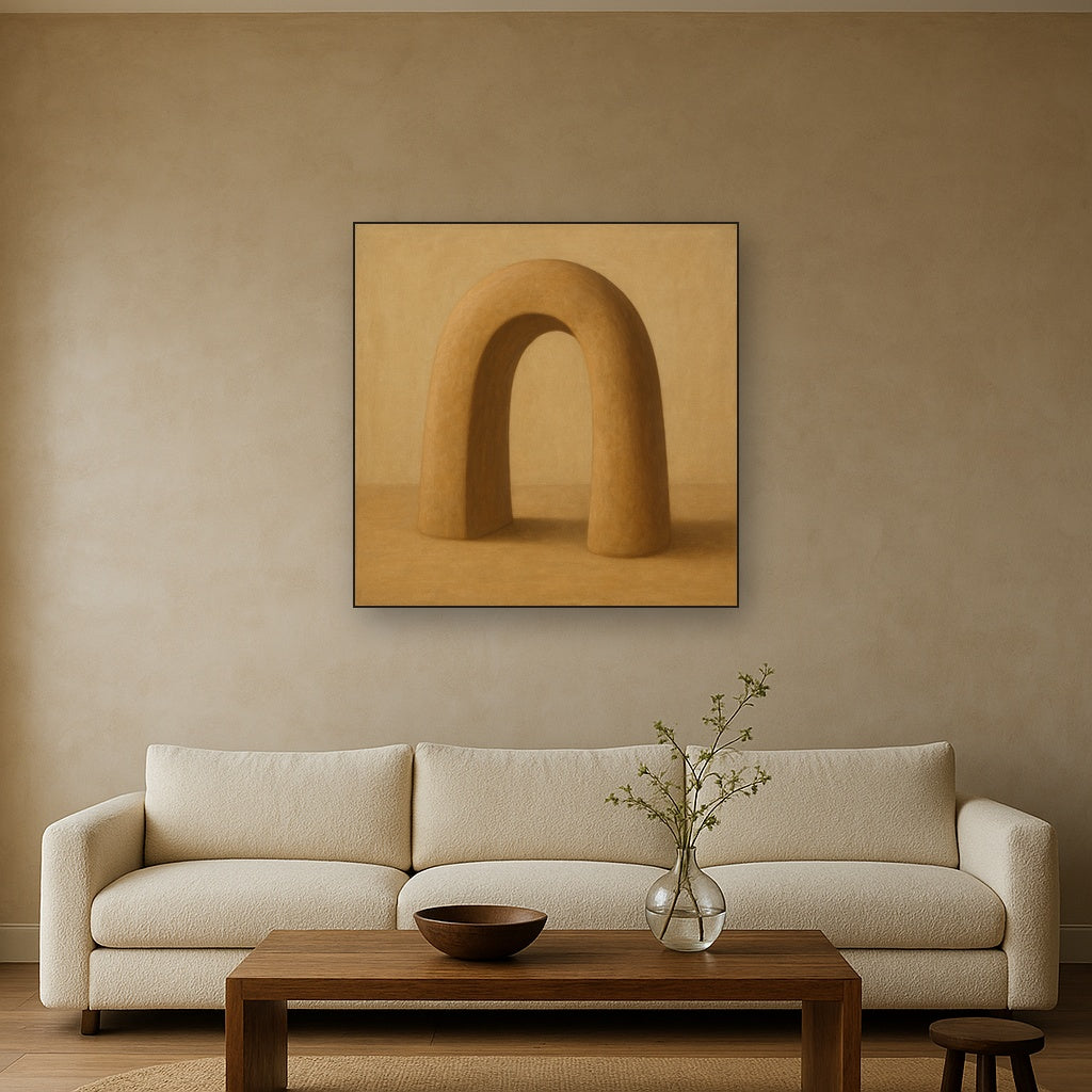Warm Beige Travertine Arch No. 1 - Modern Fine Art Oil Painting - View 2