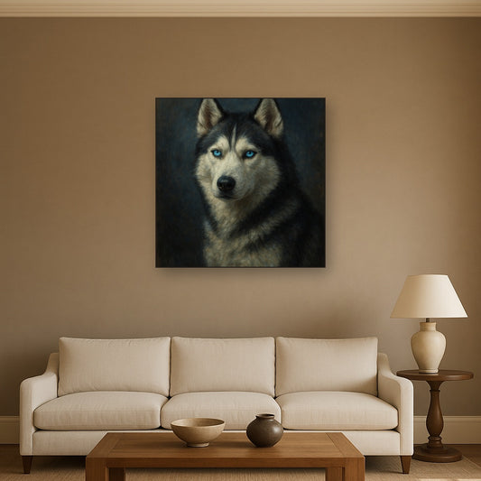 Siberian Husky with Luminous Ice Blue Eyes No. 11 Fine Art Oil Painting - View 2