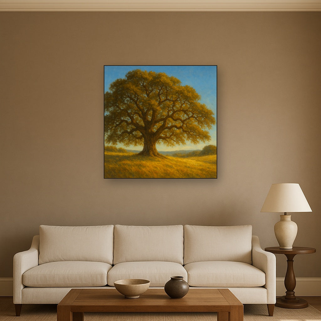 Old Oak Tree on Sunlit Meadow Ridge No. 8 Fine Art Oil Painting - View 2