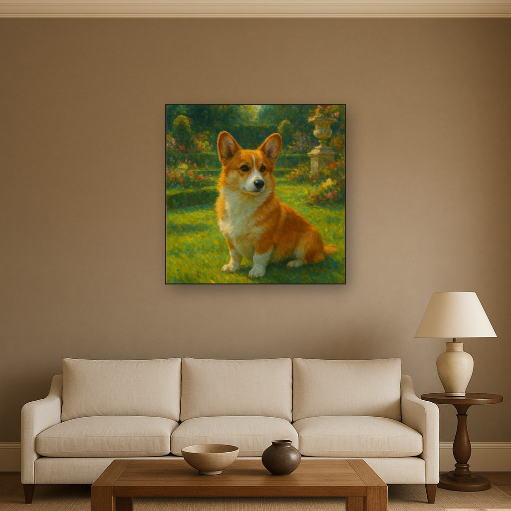 Pembroke Welsh Corgi in Royal English Garden No. 8 Fine Art Oil Painting - View 2
