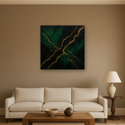 Liquid Gold Veins on Deep Emerald Oil Painting - View 2