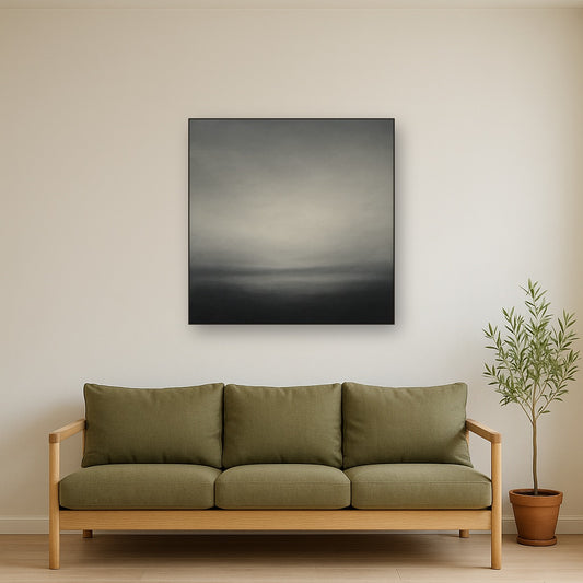 Monochrome Charcoal Drift & Soft Sfumato Horizon No. 7 Oil Painting - View 2