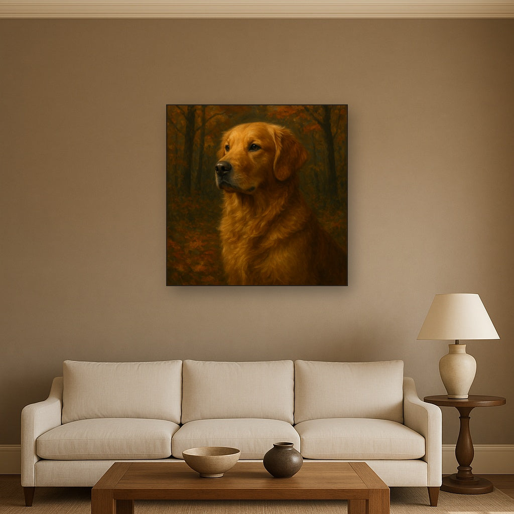 Noble Golden Retriever in Autumn Woods No. 11 Fine Art Oil Painting - View 2