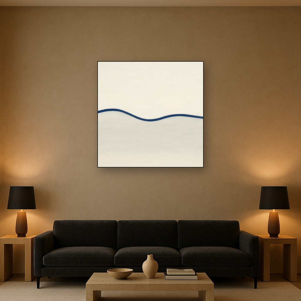 Minimalist Continuous Line Horizon in Deep Indigo No. 14 Fine Art Oil Painting - View 2