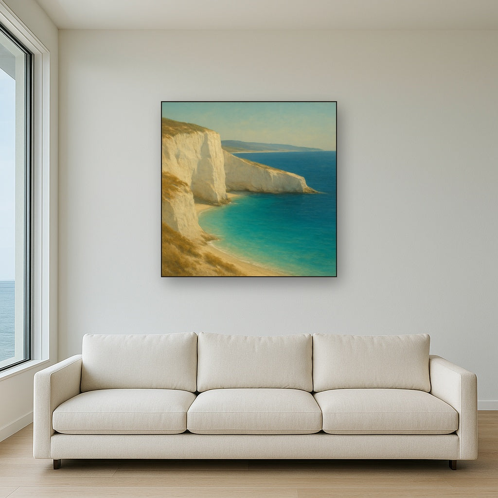 Mediterranean White Cliffs & Turquoise Cove No. 8 Oil Painting - View 2