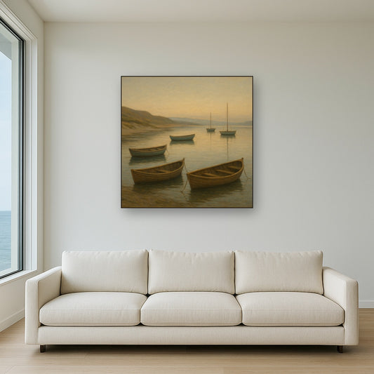 Quiet Fishing Harbor at Morning Low Tide No. 3 Oil Painting - View 2