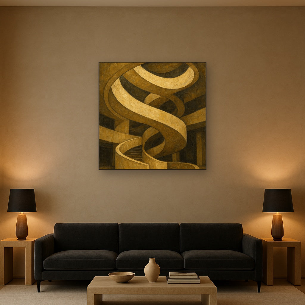 Travertine Spiral Atrium Perspective No. 3 Oil Painting - Styled in Modern Living Room