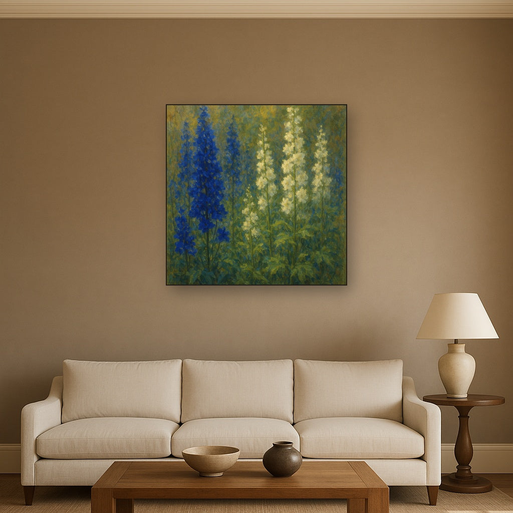 Wild Blue Delphiniums & White Larkspur Garden No. 9 Fine Art Oil Painting - View 2